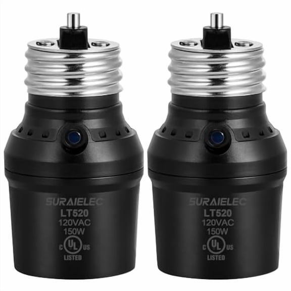 Light Sensor Socket, Automatic Dusk to Dawn Light Socket with 360 Sensor Rotation, E26 E27 Bulb Base Adapter for Outdoor Lighting, UL Listed, Black, 2 Pack$$Tools
