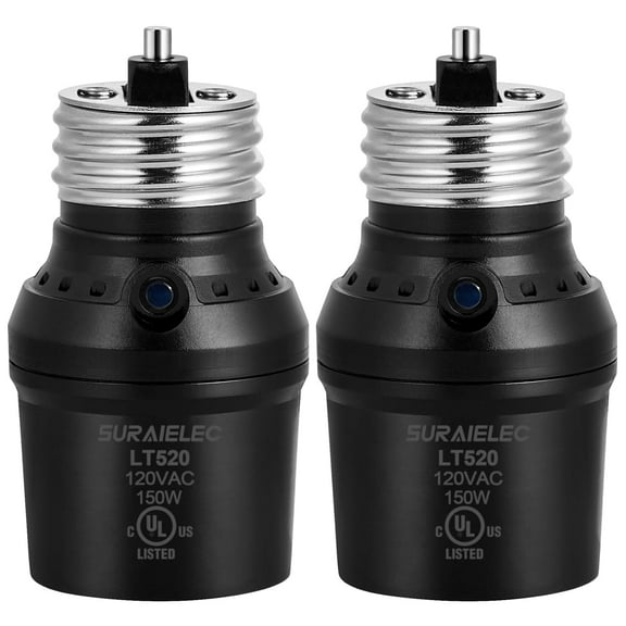 Light Sensor Socket, Automatic Dusk to Dawn Light Socket with 360 Sensor Rotation, E26 E27 Bulb Base Adapter for Outdoor Lighting, UL Listed, Black, 2 Pack