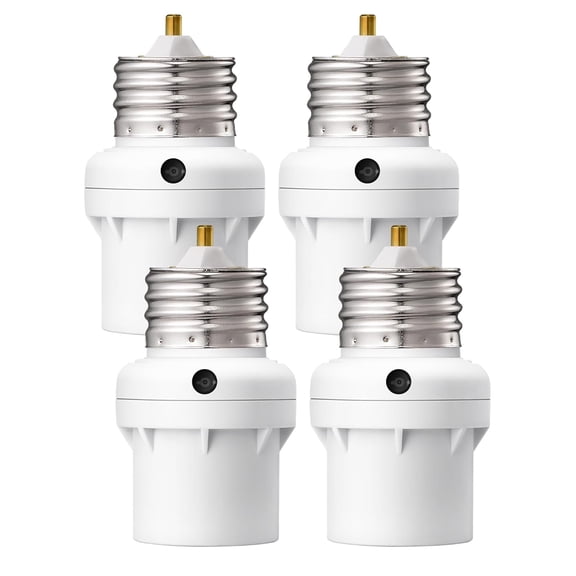 Light Sensor Socket, E26/E27 Light Socket Adapter, 360° Sensor Rotation, Dusk to Dawn Light Bulb Sockets for Porch Light, Wall Light, Compatible with LED/INC/CFL/Halogen Bulbs, 4 Pack