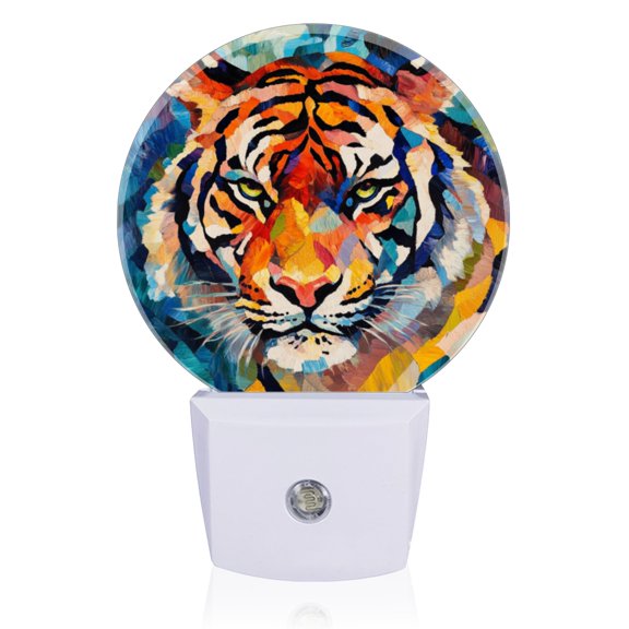 Light Sensor of LED Night Light, Pointillism And Patchwork Art Style Tiger Night Light Plug Into Wall for Kids Room, Bedroom, Bathroom, Kitchen