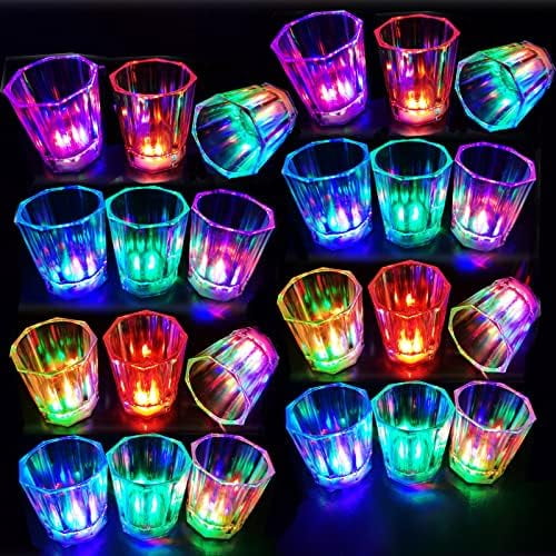 Light Up Shot Glasses Set of 24 Party Favors Adults Shot Cups for Party LED Flash Light Up Drinking Glasses Glow in the Dark Shot Glasses for Birthday Valentine Day Weddings Festivals etc