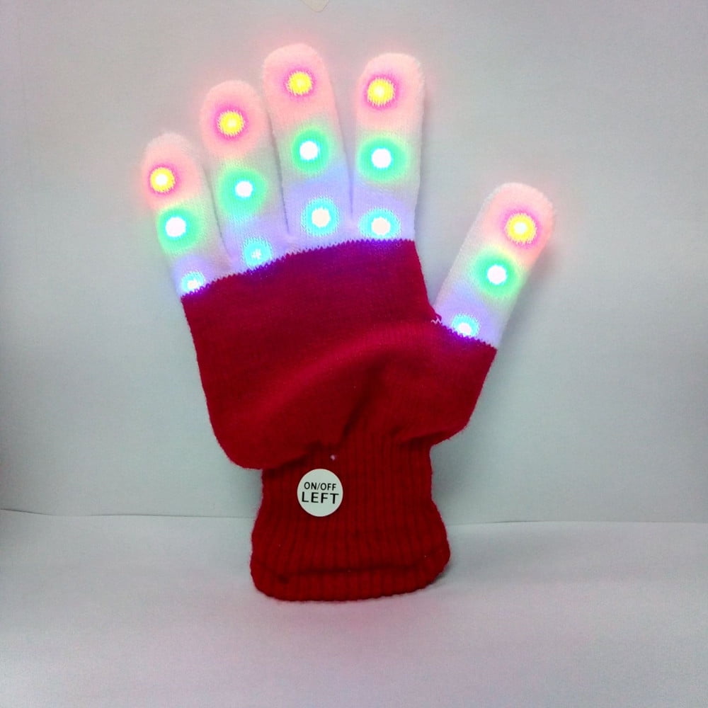 Light Up LED Gloves Finger Mittens - Pair Of Glow Rave Gloves 6 Modes Flashing Fingertips