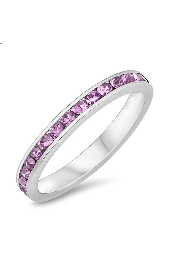 Light Simulated Amethyst Cubic Zirconia Eternity Ring Sterling Silver Size 9