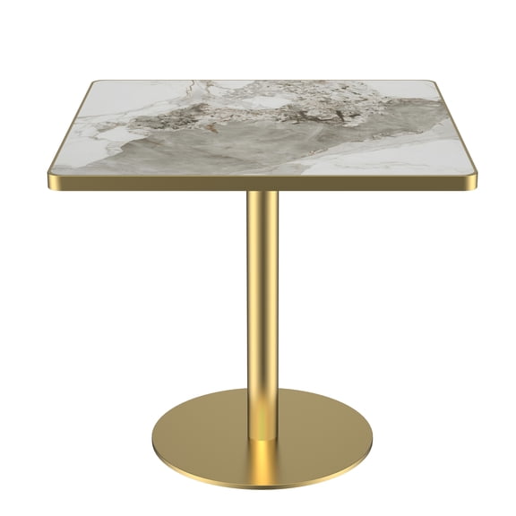 Brown+Gold Sintered Stone Outdoor Bistro Table, 31.5 in Square, 29.53 in Height