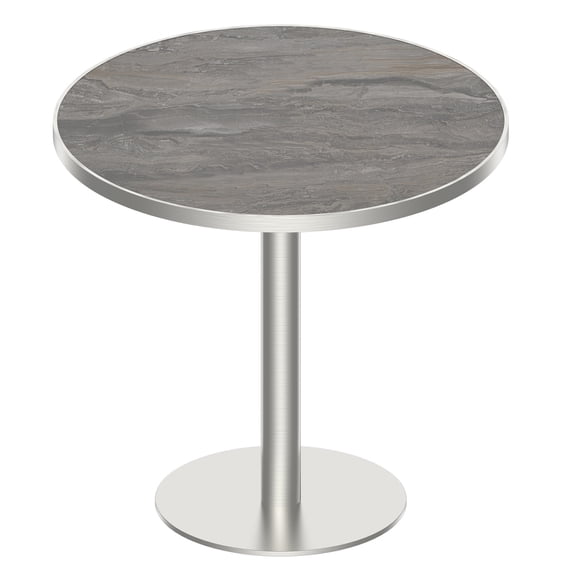 Brown,Silver Round Outdoor Bistro Table, 31.5 in Diameter, Brown Silver Sintered Stone, Stainless Steel Base