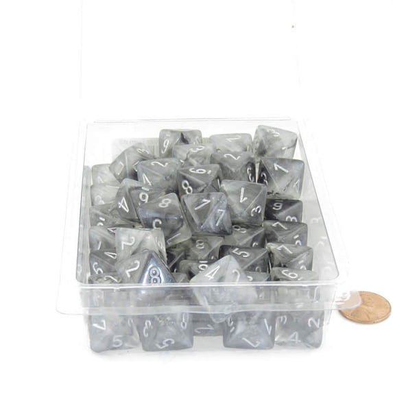 Light Smoke Borealis Dice Luminary with Silver Numbers D8 Aprox 16mm (5/8in) Pack of 50 Wondertrail