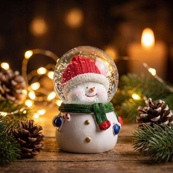 Light Up Snow Globe, Resin Glass Christmas Ornament, Battery Operated Tabletop Decor for Cute Gift, Glitter Shaking Musical Dome, Holiday Village Scene, Blue