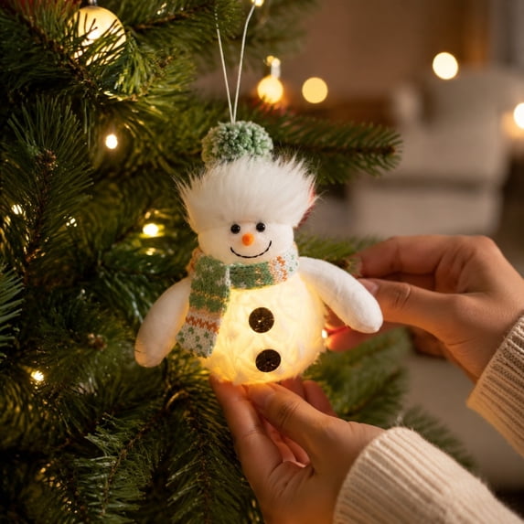 Light Up Snowman Ornament, Christmas Decorations Indoor Outdoor Holiday Home Decor Accents, Knitted Hanging with Warm LED for Christmas Tree, Party, Decor