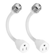Light Socket Adapter, E26/E27 to 3 Prong Plug with Extension Cord, 2Pcs 110-220V E26/E27 Light Bulb Plug Adapter Converter for Indoor/Outdoor Porch Garage Patio, White