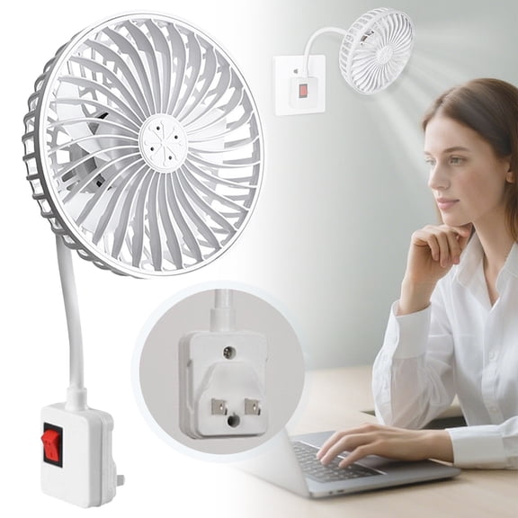 Light Socket Fan,Plug-In Fan With Flexible Gooseneck,360° Adjustable Quiet Fan With Switch,Include Plug Adapter for Bedroom,Bathroom,Office,Dorm,Electric Fan,Mini Fan for Office Car Travel Camping