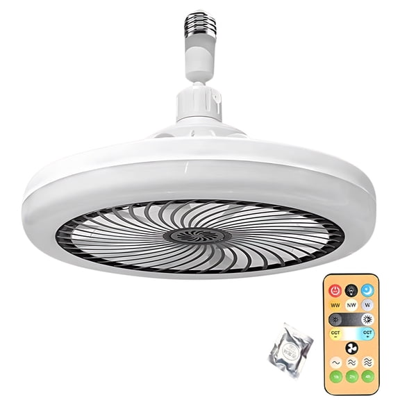 Light Socket Fans with Lights and Remote - LED Socket Fan Light, Quiet Ceiling Fan for Kitchen Bathroom Store Room Garage (Gray)