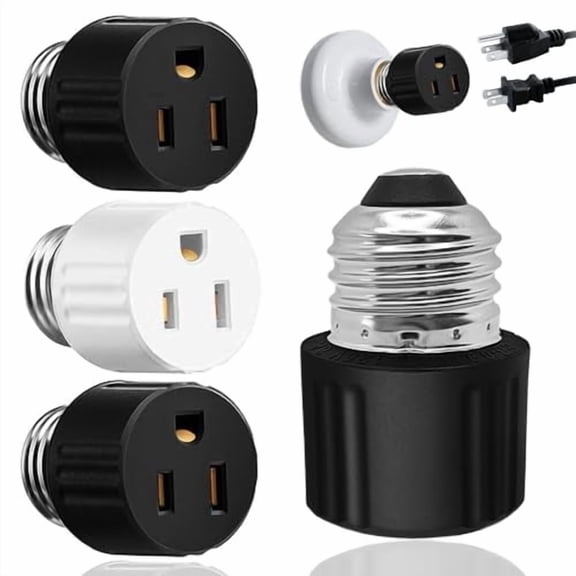 Light Socket to Plug Adapter, Convert Light Bulb Socket to Outlet Adapter,2/3 Prong E26 Base Screw in Outlet Socket for Camera Garage Porch,3 Pack (2 Black 1 White)
