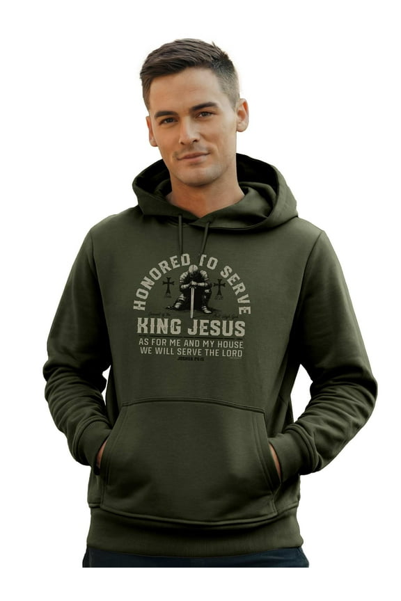 Mens Hooded Sweatshirt King Jesus, Dark Olive, LG