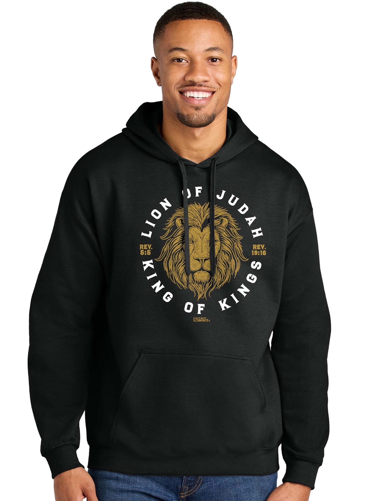 Light Source Mens Hooded Sweatshirt Lion Of Judah, Black, XL