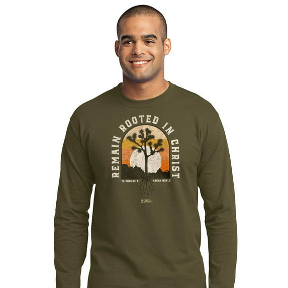 Light Source Mens Long Sleeve T-Shirt - Remain Rooted In Christ - Moss - X-Large