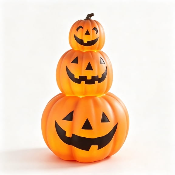 Light Up Stacked Pumpkin Decor 3 Tier Halloween Pumpkin Figurine With Warm LED Light Battery Operated Halloween Tabletop Ornament For Indoor Home Mant