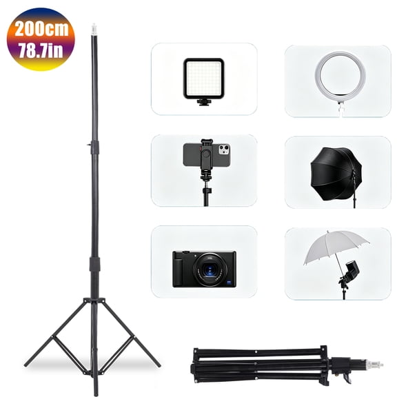 Light Stand 200CM/78.7 in Extendable Photography Light Stand with 1/4 Universal Screw Studio Lighting Tripod for Strobe Light Camera Softbox