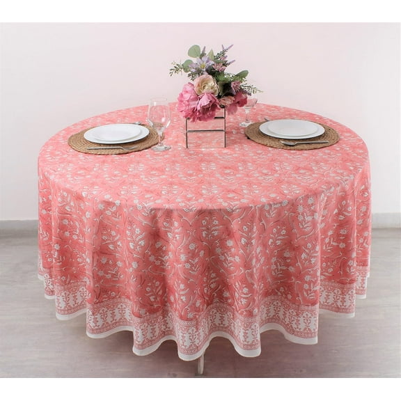 Light Steel Blue 100% Cotton Spring Summer Round Tablecloth, Block Print Table Cloth for Dining, Weddings, Outdoors, Parties, Grand Millenial Home 60" Inches Round