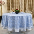 thumbnail image 1 of Light Steel Blue 100% Cotton Spring Summer Round Tablecloth, Block Print Table Cloth for Dining, Weddings, Outdoors, Parties, Grand Millenial Home 60" Inches Round, 1 of 3