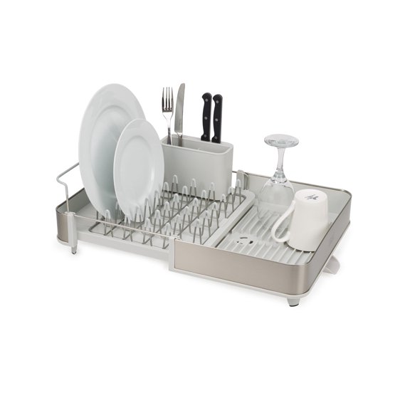 Light Stone Expandable Two-Tier Dish Drying Rack With Cutlery Holder