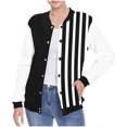 thumbnail image 1 of Light Summer Jacket Women Casual New Women's Casual Striped Basketball Jacket Loose Long Sleeve Colorblock Button down Coat Outerwear with Pockets Black XXL, 1 of 5