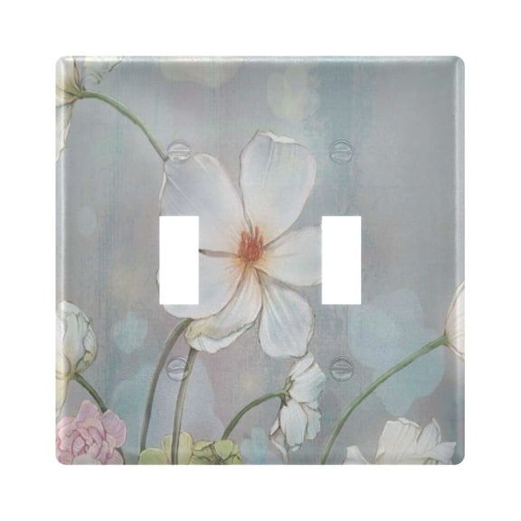 Light Switch Cover Blooming White Flowers Plates Faceplate Decorative Switch Plate for Bedroom Home Decor