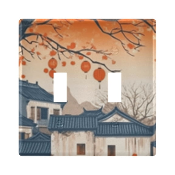 Light Switch Cover Cartoon Chinese Architecture Plates Faceplate Decorative Switch Plate for Bedroom Home Decor