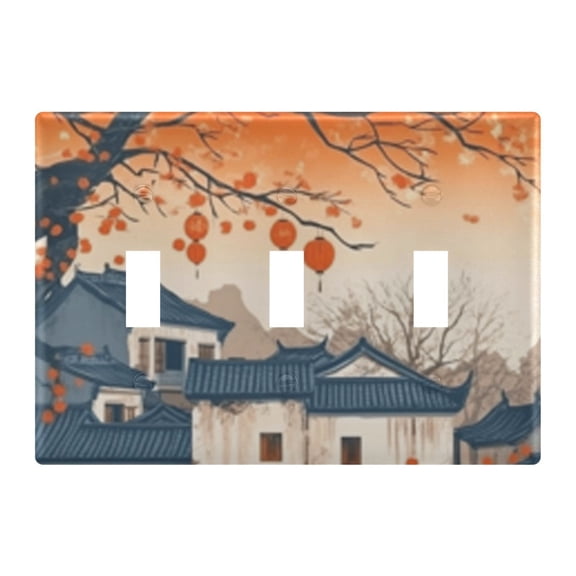 Light Switch Cover Cartoon Chinese Architecture Plates Faceplate Decorative Switch Plate for Bedroom Home Decor