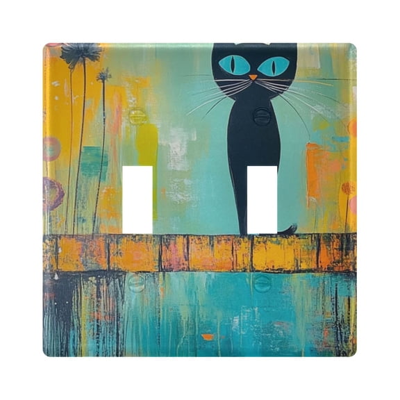 Light Switch Cover Cat in Abstract Painting Style Plates Faceplate Decorative Switch Plate for Bedroom Home Decor