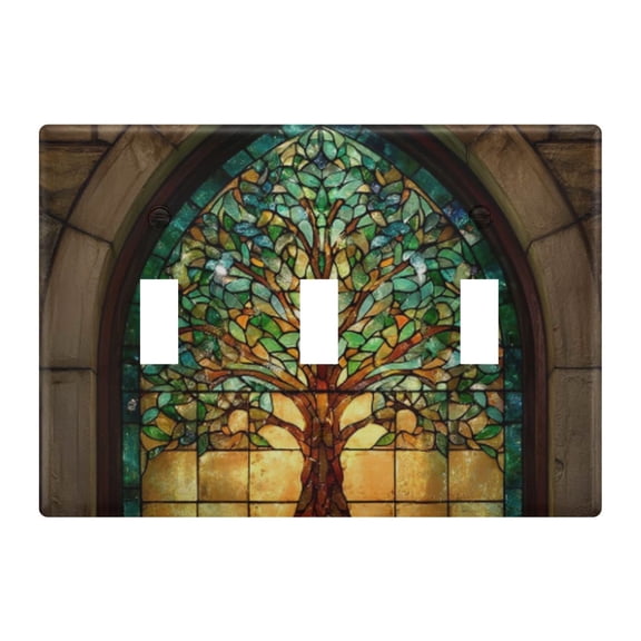 Light Switch Cover Glass Green Tree Of Life Plates Faceplate Decorative Switch Plate for Bedroom Home Decor