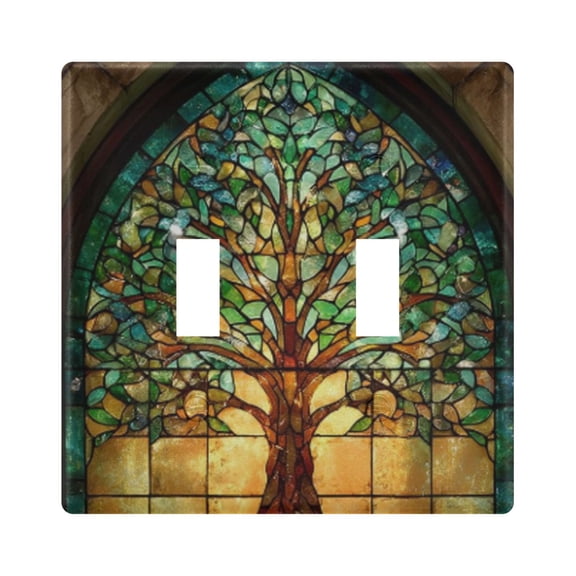 Light Switch Cover Glass Green Tree Of Life Plates Faceplate Decorative Switch Plate for Bedroom Home Decor
