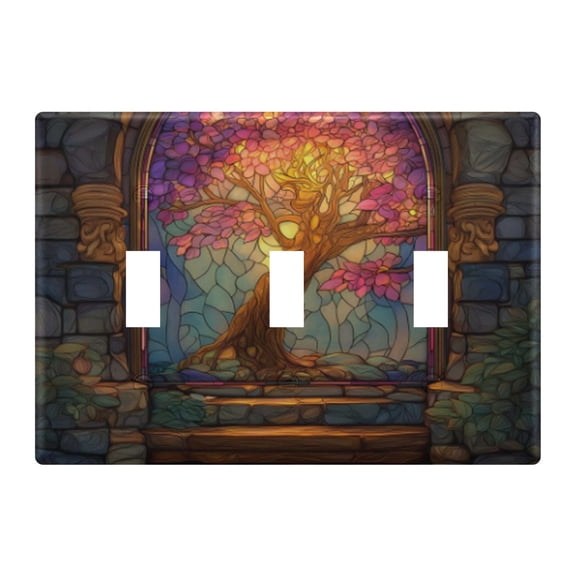 Light Switch Cover Glass Purple Tree Of Life Plates Faceplate Decorative Switch Plate for Bedroom Home Decor