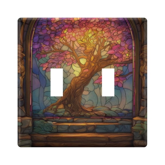 Light Switch Cover Glass Purple Tree Of Life Plates Faceplate Decorative Switch Plate for Bedroom Home Decor