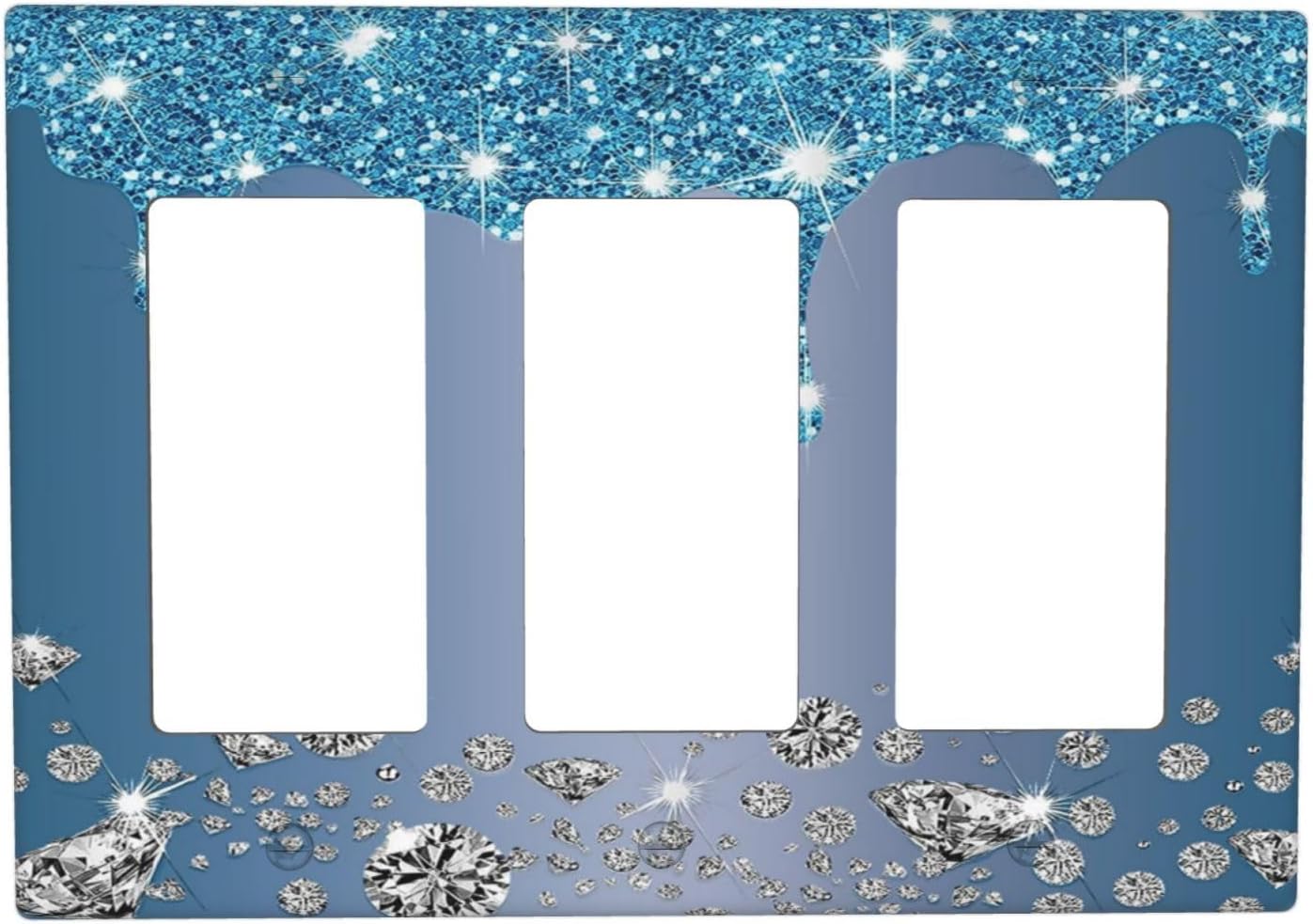 Light Switch Cover Glitter Diamond Blue Shiny Drips 3 Gang Wall Plates ...