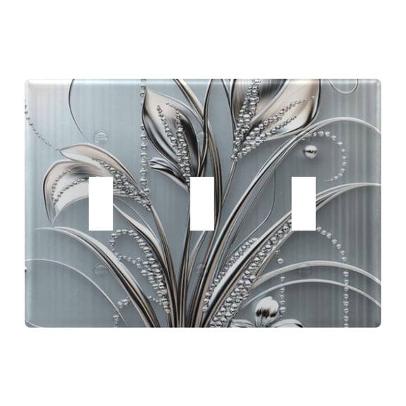 Light Switch Cover Grey Metal Silver Flower Leaf Plates Faceplate Decorative Switch Plate for Bedroom Home Decor