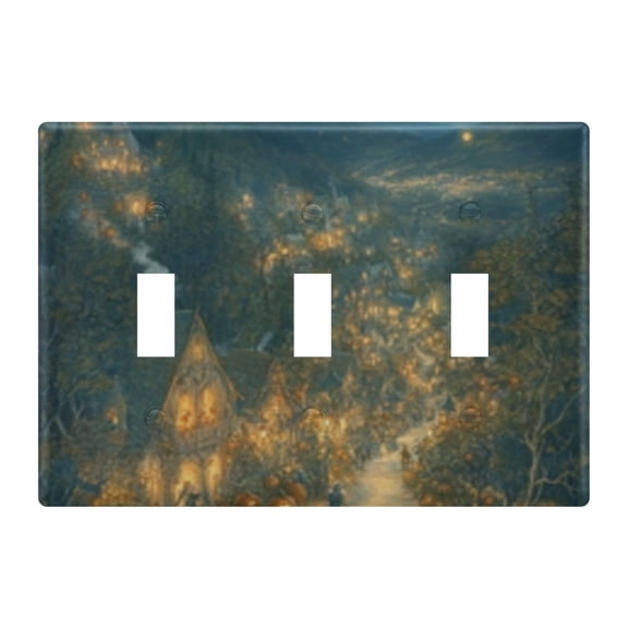 Light Switch Cover Halloween Pumpkins and Villages Plates Faceplate Decorative Switch Plate for Bedroom Home Decor