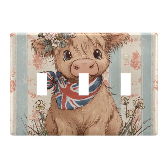 Light Switch Cover Little Highland Cow British Flag Plates Faceplate Decorative Switch Plate for Bedroom Home Decor
