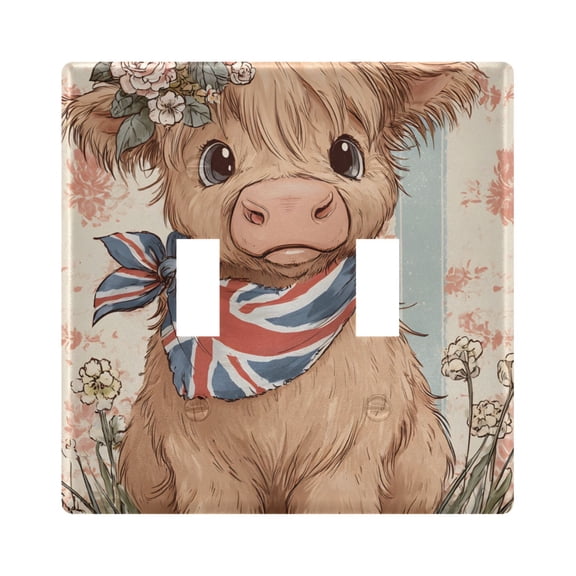 Light Switch Cover Little Highland Cow British Flag Plates Faceplate Decorative Switch Plate for Bedroom Home Decor