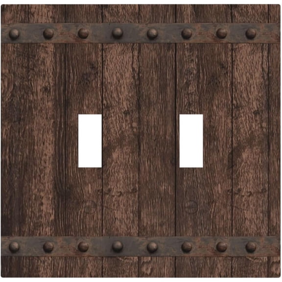 Light Switch Cover Plate Witch Rustic Dark Wood Medieval Style Wooden Design Double Toggle Decorative Wall Plate 2 Gang Dual Switchplate Cabin Home Decor