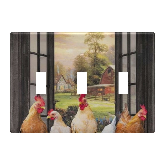 Light Switch Cover Rooster in The Rural Farmhouse Window Plates Faceplate Decorative Switch Plate for Bedroom Home Decor