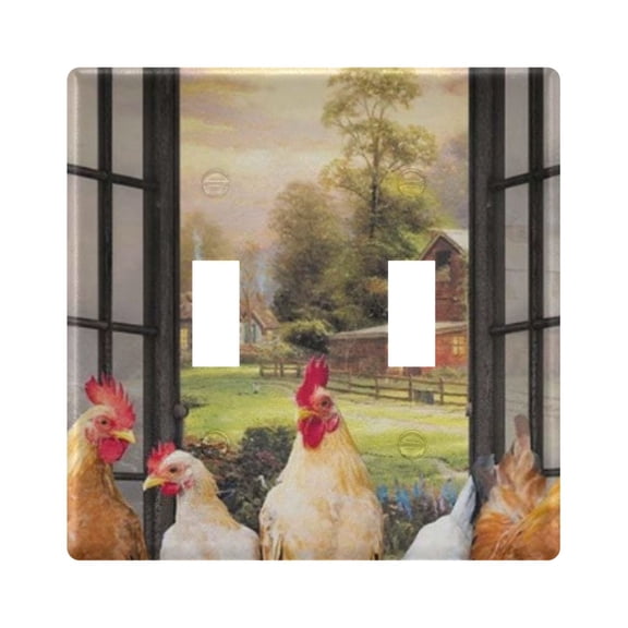 Light Switch Cover Rooster in The Rural Farmhouse Window Plates Faceplate Decorative Switch Plate for Bedroom Home Decor