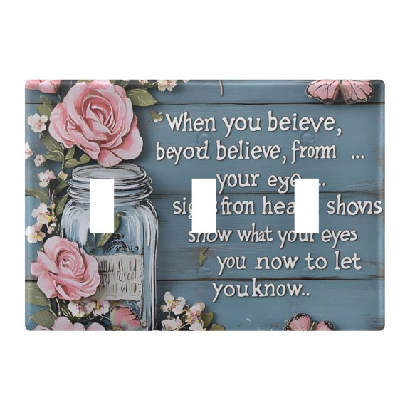 Light Switch Cover Rose Glass Vase Butterfly Plates Faceplate Decorative Switch Plate for Bedroom Home Decor