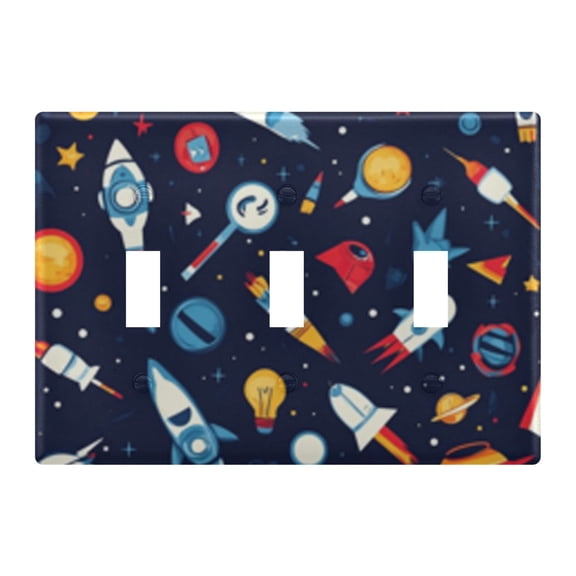 Light Switch Cover Space Theme Cartoon Planet Rocket Plates Faceplate Decorative Switch Plate for Bedroom Home Decor