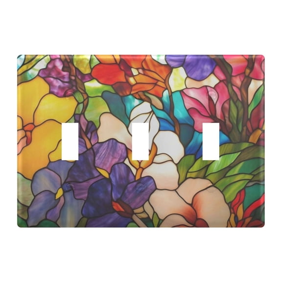 Light Switch Cover Stained Glass Floral Print Plates Faceplate Decorative Switch Plate for Bedroom Home Decor