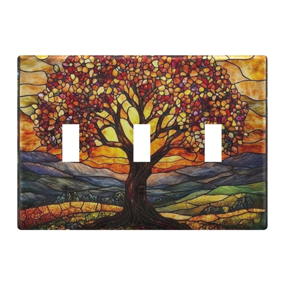 Light Switch Cover Stained Glass Tree Of Life Plates Faceplate Decorative Switch Plate for Bedroom Home Decor
