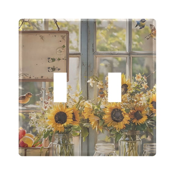 Light Switch Cover Sunflower Window Plates Faceplate Decorative Switch Plate for Bedroom Home Decor