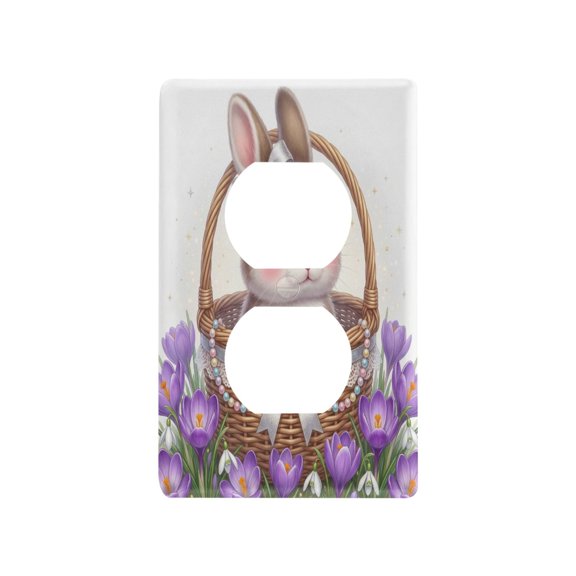 Light Switch Cover Switch Plate Outlet Cover Plug Cover for Electrical Duplex Outlets Bunny Sitting in Wicker Basket