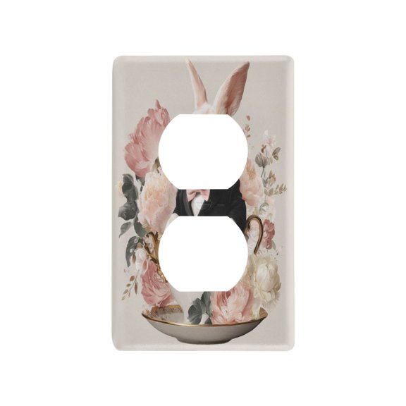 Light Switch Cover Switch Plate Outlet Cover Plug Cover for Electrical Duplex Outlets Elegant Bunny Sitting Teacup