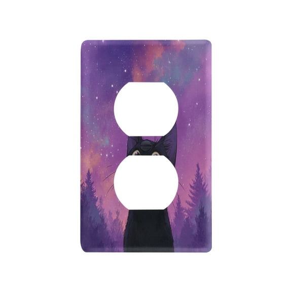 Light Switch Cover Switch Plate Outlet Cover Plug Cover for Electrical Duplex Outlets Purple Sky and Black Cat
