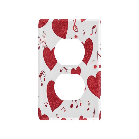 Light Switch Cover Switch Plate Outlet Cover Plug Cover for Electrical Duplex Outlets Red Hearts with Musical Notes